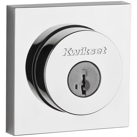 Kwikset Halifax Square Single Cylinder Deadbolt SmartKey W/ RCAL Latch and RCS Strike Bright Chrome Finish 158SQT-26S